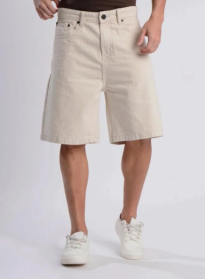 Styli Men Off White Relaxed Fit Denim Shorts By Bene Kleed