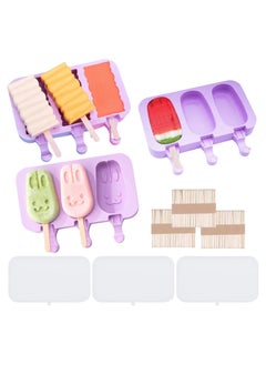 sokany 3 Set Silicone Popsicle Molds, Ice Pop Maker Molds with Lids and Sticks for Kids DIY Homemade Ice Cream, Cakesicles (Purple)  - Image 1
