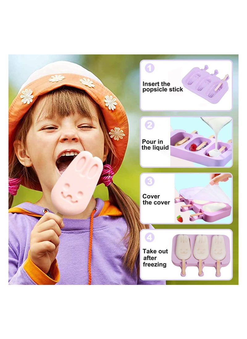 sokany - 3 Set Silicone Popsicle Molds, Ice Pop Maker Molds with Lids and Sticks for Kids DIY Homemade Ice Cream, Cakesicles (Purple) - Image 1