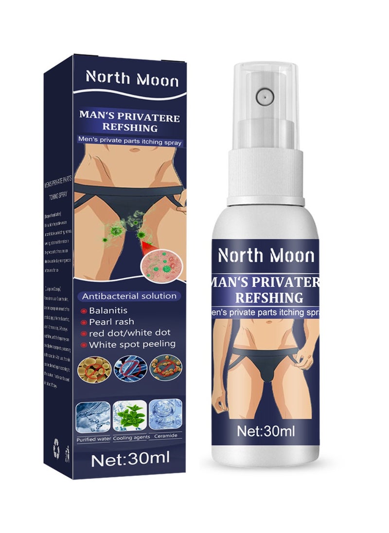 NORTH MOON - Men Anti-Ltch Spray，Private Antibacterial Spray for Skin Itching Relief,Topical Relief，Men Private Parts Antipruritic Cream Ointment to Remove Itching Peculiar Smell Dermatitis Natural Herbal Spray - Image 1