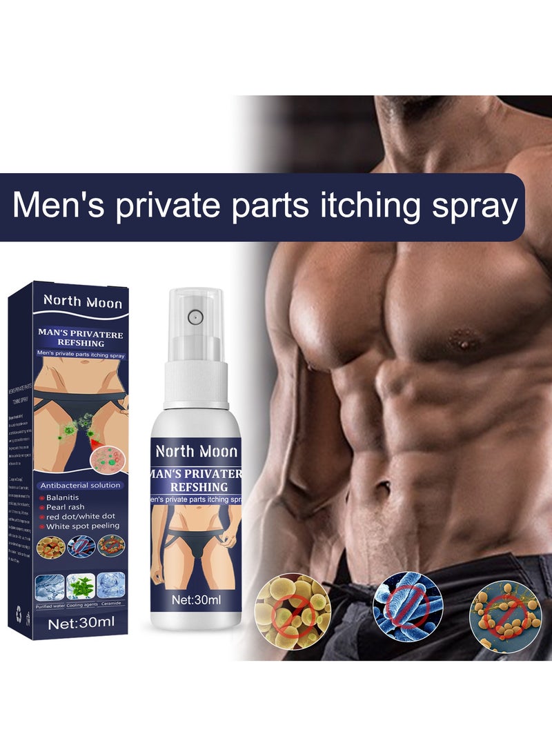NORTH MOON - Men Anti-Ltch Spray，Private Antibacterial Spray for Skin Itching Relief,Topical Relief，Men Private Parts Antipruritic Cream Ointment to Remove Itching Peculiar Smell Dermatitis Natural Herbal Spray - Image 1