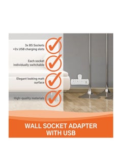 KISTENMACHER Kistenmacher 3250W 3-BS Socket 2-USB Port Lightweight Fast-Charging Compact Wall Socket Adapter White  - Image 4