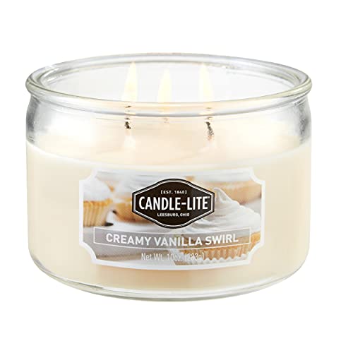 CANDLE-LITE شموع كاندل لايت المعطرة، عطر الفانيليا الكريمي، شمعة عطرية بثلاث فتائل بوزن 10 أونصات مع وقت احتراق من 20-40 ساعة، لون أبيض فاتح - Image 1
