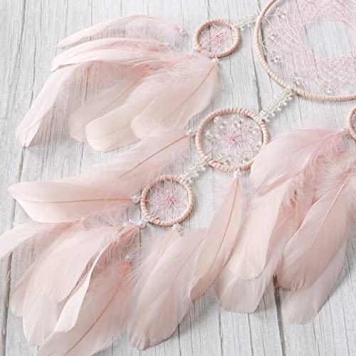 SOMYTING Dream Catcher Wall Decor Handmade Feathers Dreamcatcher Wall Hanging Ornament Room Decor Bohemian Home Decor Craft Blessing Gift (Pink, No Light) - Image 4