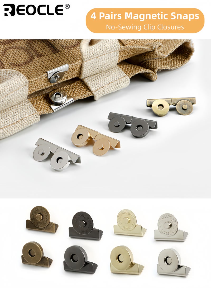 ريوكل 4 أزواج من أزرار الغلق المغناطيسية بدون حاجة للحياكة وتصميم على الطراز البسيط - مستلزمات خياطة متينة لمصممي الأزياء وصانعي الحقائب - Image 1