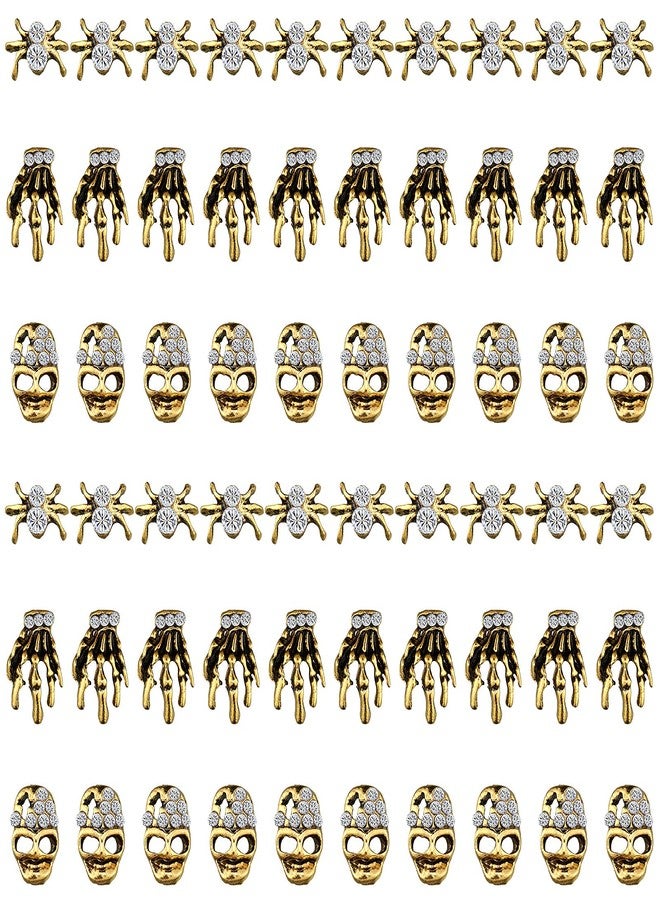 Maitys 60 Pieces Halloween Nail Charms Skull Spider Nail Charms Skull 3D Spider with Rhinestones Halloween Jewelry Vintage Alloy Skeleton Hand Accessories for Women(Antique Gold) - Image 1