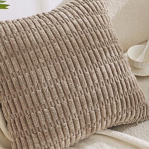 All Smiles Couch Decorative Throw Pillow Covers 18x18 Set of 4 Neutral Winter Farmhouse Rustic Boho Home Decor Soft Plush Striped Corduroy Square Cushion Case for Living Room Bed SOFE - Image 2