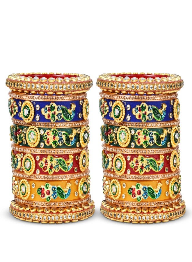 EMERY Multicolour Peacock Chuda Bangles Set - Pack of 22 with Gold Nikhar Bangles, Kada, and Rajwada Design Perfect for Weddings, Engagements, and Festivals! (2.4) - Image 3