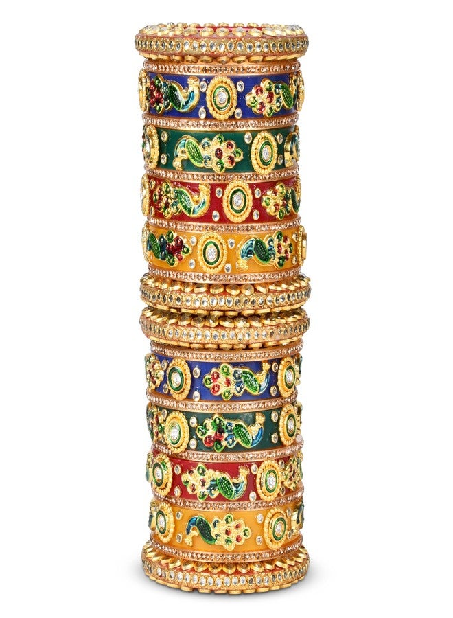 EMERY Multicolour Peacock Chuda Bangles Set - Pack of 22 with Gold Nikhar Bangles, Kada, and Rajwada Design Perfect for Weddings, Engagements, and Festivals! (2.4) - Image 1