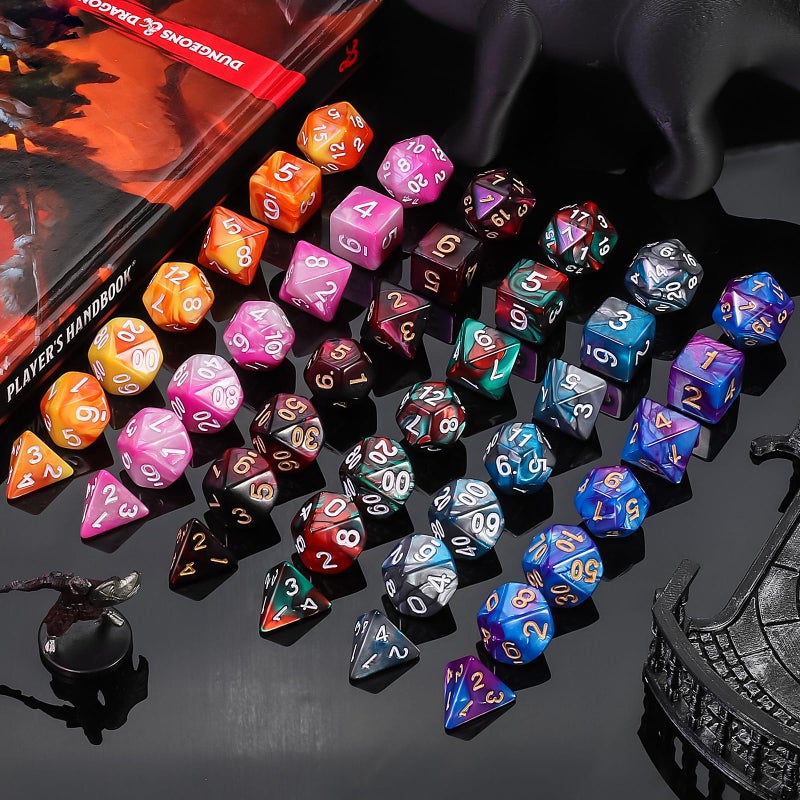QMay DND Dice Sets - 6 X 7 Polyhedral Dice (42pcs) with 6 Drawstring Bags for Dungeons and Dragons, RPG, MTG,Role Playing Table Game - Image 5
