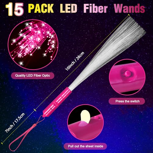 YOFOBU 15 PCS Pink Fiber Optic Wands Glow Fiber Wands Bulk LED Light Up Wands with 3 Flashing Modes LED Flashing Sticks for Valentines Day WeddingMothers DayMardi Gras Gender Reveal Birthday - Image 5