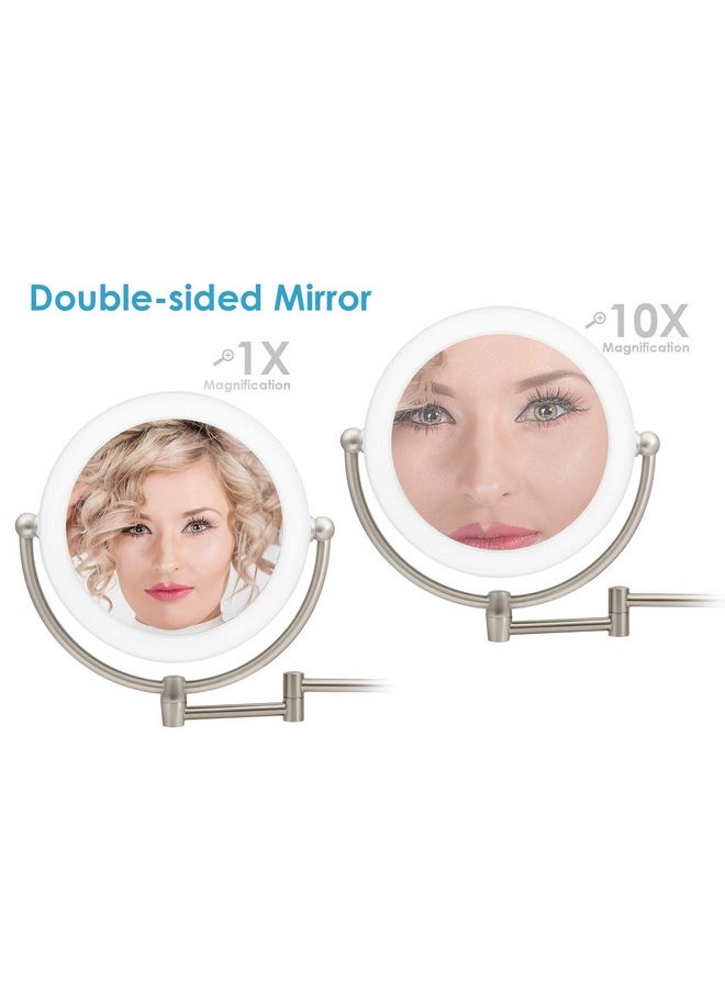 Rucci Wall Mount LED Lighted Makeup Mirror, AC Adaptor, 10x/1x Magnification, Satin Nickel Finish 8.6"D x 17.5"L by Rucci  - Image 5