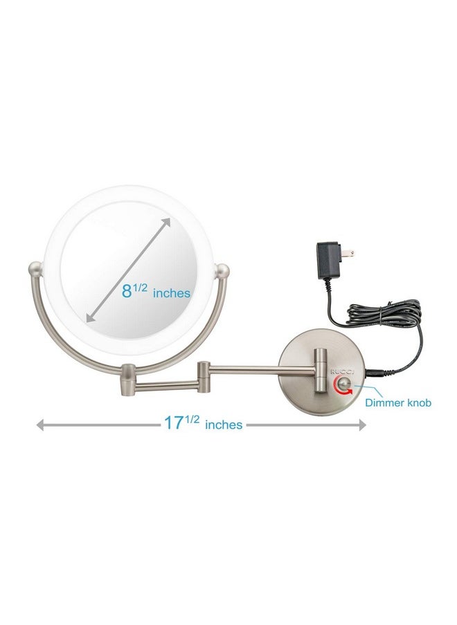 Rucci Wall Mount LED Lighted Makeup Mirror, AC Adaptor, 10x/1x Magnification, Satin Nickel Finish 8.6"D x 17.5"L by Rucci  - Image 2