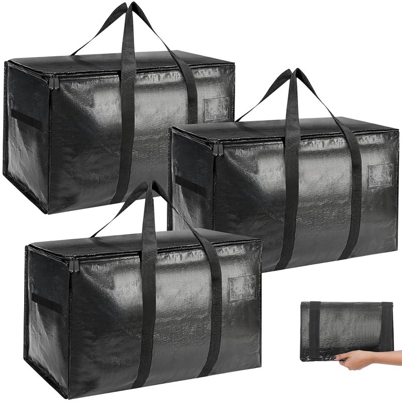 ABOUT SPACE Polypropylene 3 Pcs Extra Large Moving Bag 105 L Storage Bags For Clothes - Packing Bags For Shifting- Organizer Bag For Books, Blanket Cover Bag With Wrap Around Handles & Zipper - Black - Image 4