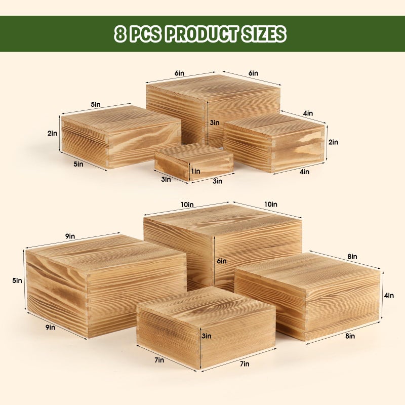 Budiwati 8-Pack Pine Wood Buffet Risers, Multi-Size Nesting Cube Food Display Stands for Buffet Table & Catering, Hollow Bottoms Food Risers for Multi-Level Buffet Presentation - Image 2