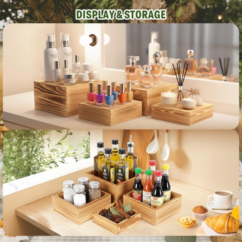 Budiwati 8-Pack Pine Wood Buffet Risers, Multi-Size Nesting Cube Food Display Stands for Buffet Table & Catering, Hollow Bottoms Food Risers for Multi-Level Buffet Presentation - Image 4