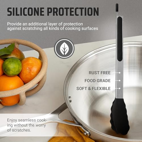 Kaluns Kitchen Tongs for Cooking Grilling Set of 4, BBQ Grill Tongs With Silicone Tip Stainless Steel Heat Resistant, Non-stick Pull Lock, Incl 7, 9, 12 Inch Tong Plus a Silicone Spatula - Image 3