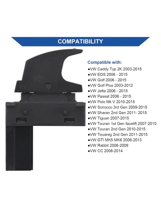 7Cylinder Window Control Switch Replacement Compatible with Volkswagen Golf, Caddy, Rabbit, EOS, Jetta, Passat, Polo, Tiguan, Sharan, Touareg (2003-2015) - Black. - Image 4