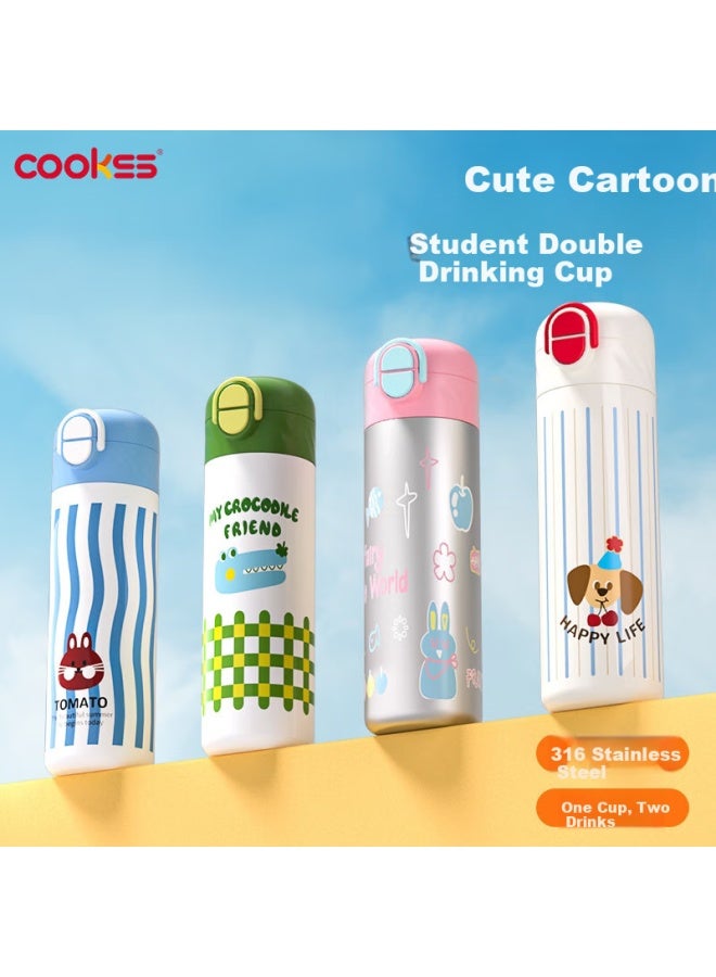 Cookss Children's Insulated Cup For Primary And Secondary School Students, Dual-use Water Bottle With Lid For School, Children's Straw Cup In White - Image 1