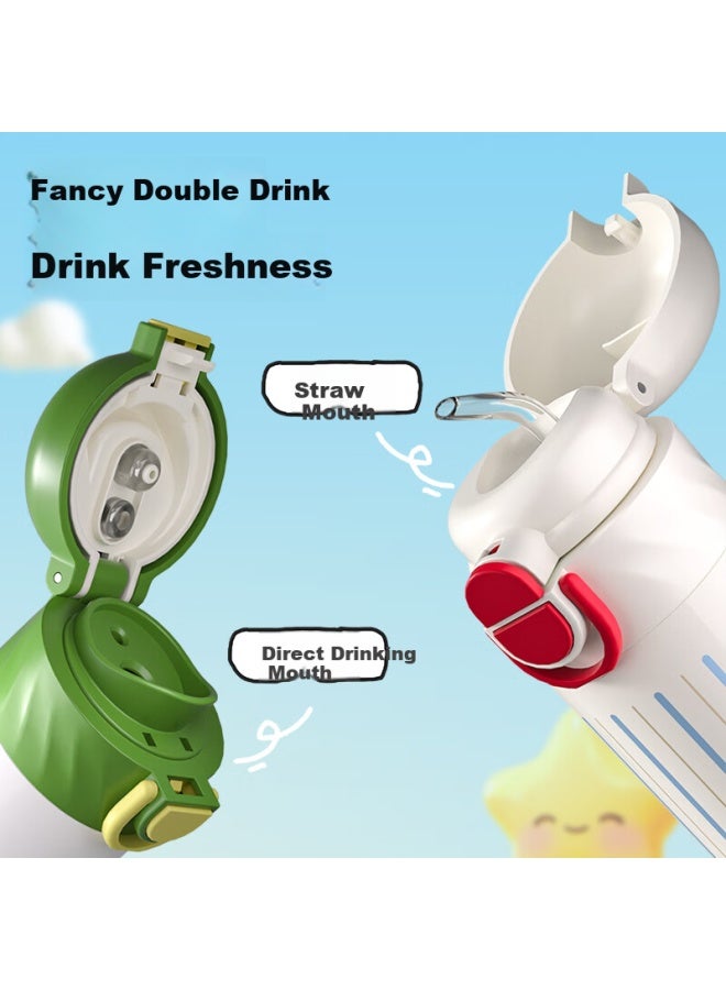 Cookss Children's Insulated Cup For Primary And Secondary School Students, Dual-use Water Bottle With Lid For School, Children's Straw Cup In White - Image 2
