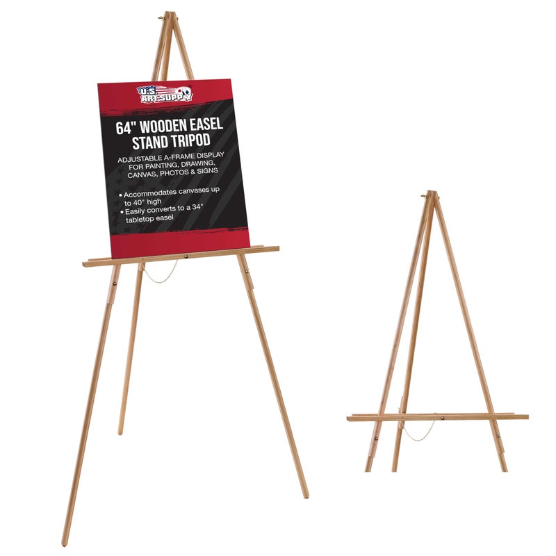 US Art Supply 64 Wooden Easel Stand  Adjustable AFrame Tripod for Painting Drawing Photos  Signs  Lightweight Easels Wood Easel Stand for Sign Wedding Display 40 Canvas Capacity