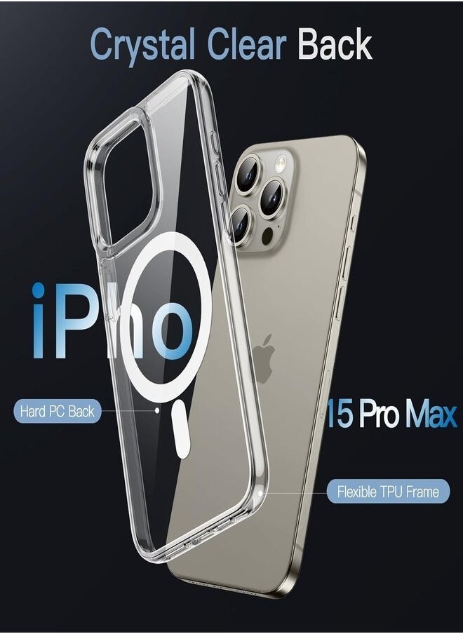 Generic - iPhone 15 Pro Max Magnetic Case, Compatible with MagSafe Wireless Charging, Anti-Scratch Bumper Cover (Clear), TPU - PC - Image 1
