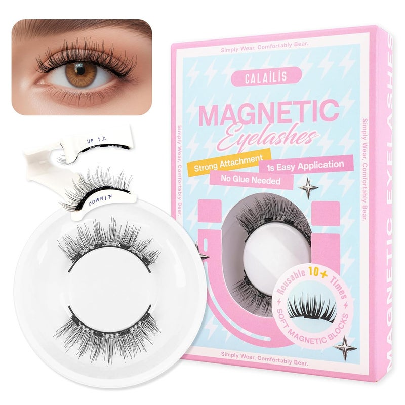 CALAILIS Magnetic Eyelashes Natural Look Magnetic Lashes with Applicator Reusable Magnetic Eyelashes Kit without Eyeliner No Glue Needed Magnetic False Eyelashes for All Day Comfort YC01 - Image 1