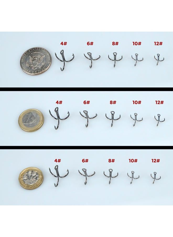 Piscorush 150Pcs Fishing Treble Hooks High Carbon Steel Fishing Hooks Classic Round Bend Triple Hooks Strong Sharp Treble Hooks Fishing Tackle (Set A 150pcs (4#10 6#20 8#30 10#40 12#50)) - Image 3