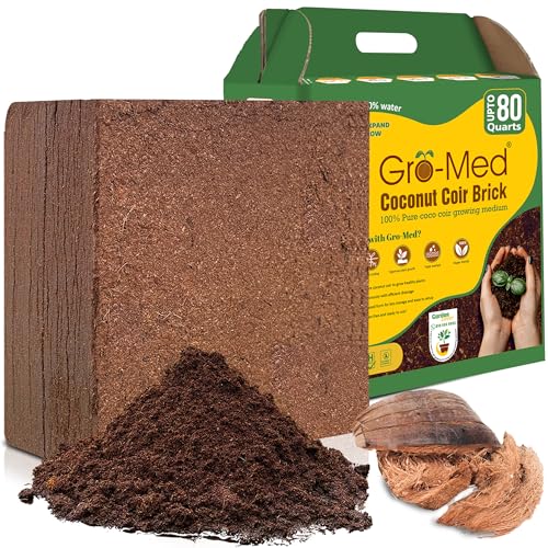GROMED Gro-Med Coco Coir Brick 10 lbs – Expands to 80 Quarts – NPK Enriched Organic Coconut Coir – Potting Soil for Indoor Outdoor Plants, Seed Starter, Vegetables, Mushrooms, Gardening Use - Image 1