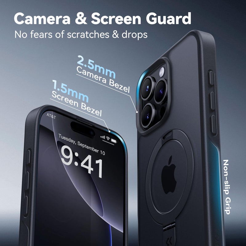 CASEKOO Ultra-Magnetic Stand for iPhone 16 Pro Case [Military Drop Protection] [Compatible with MagSafe] Shockproof Translucent Matte Slim Ring Holder Case for iPhone 16 Pro 6.3", Black - Image 5