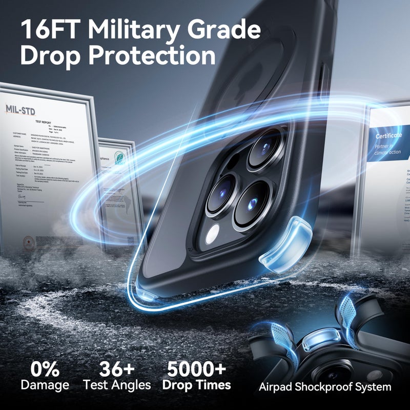 CASEKOO Ultra-Magnetic Stand for iPhone 16 Pro Case [Military Drop Protection] [Compatible with MagSafe] Shockproof Translucent Matte Slim Ring Holder Case for iPhone 16 Pro 6.3", Black - Image 4