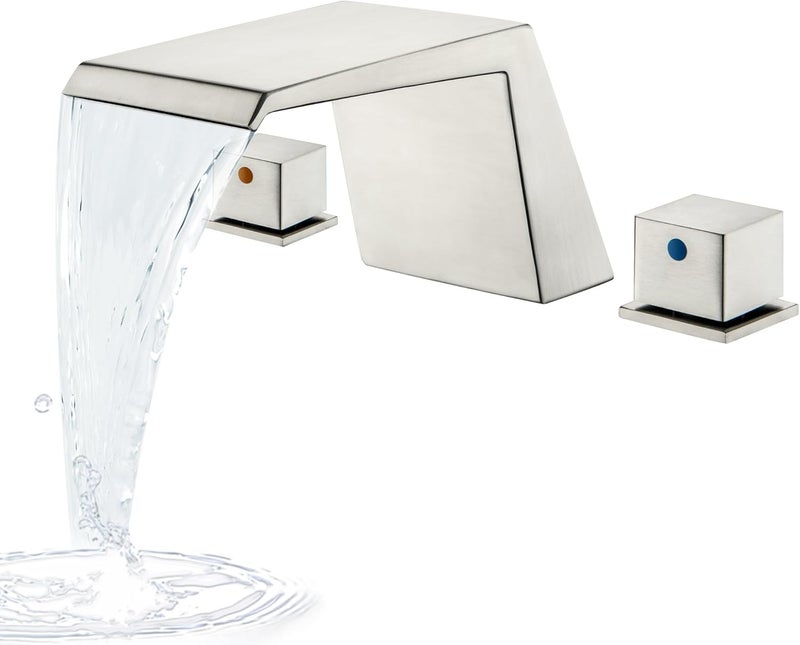 LIWEIKE Roman Tub Faucet, Brushed Nickel Bathtub Faucet Set with 2 Handle Waterfall Tub Faucet for 3 Hole - Image 1