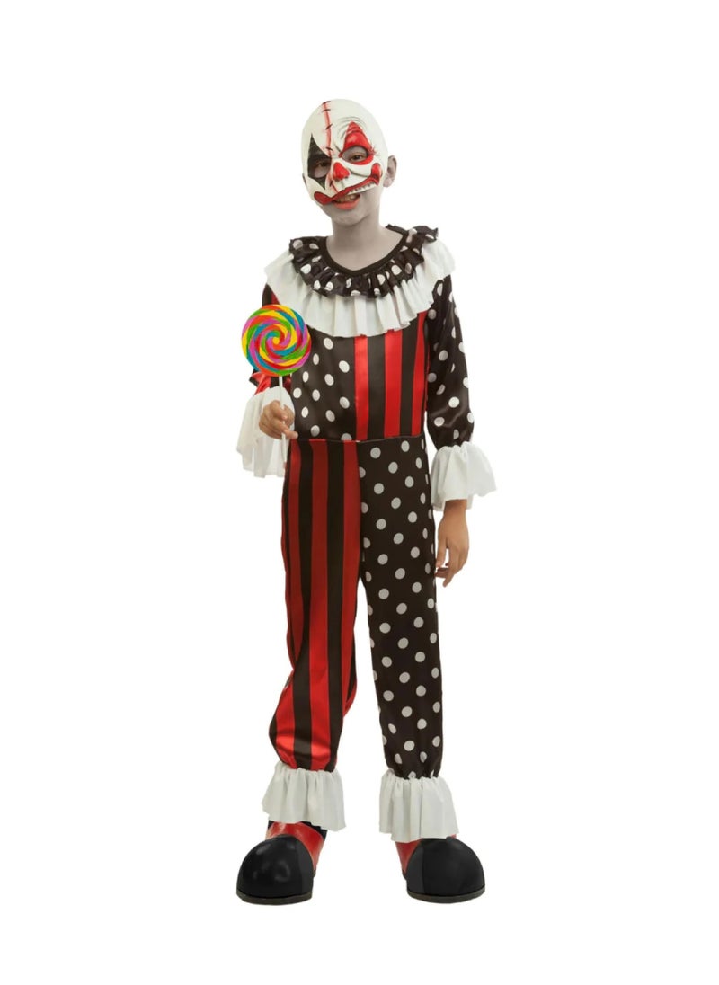 Ghoulish - Scary Carnival Clown Kids Costume . Includes: Latex mask, Overall 8-10 years. - Image 1