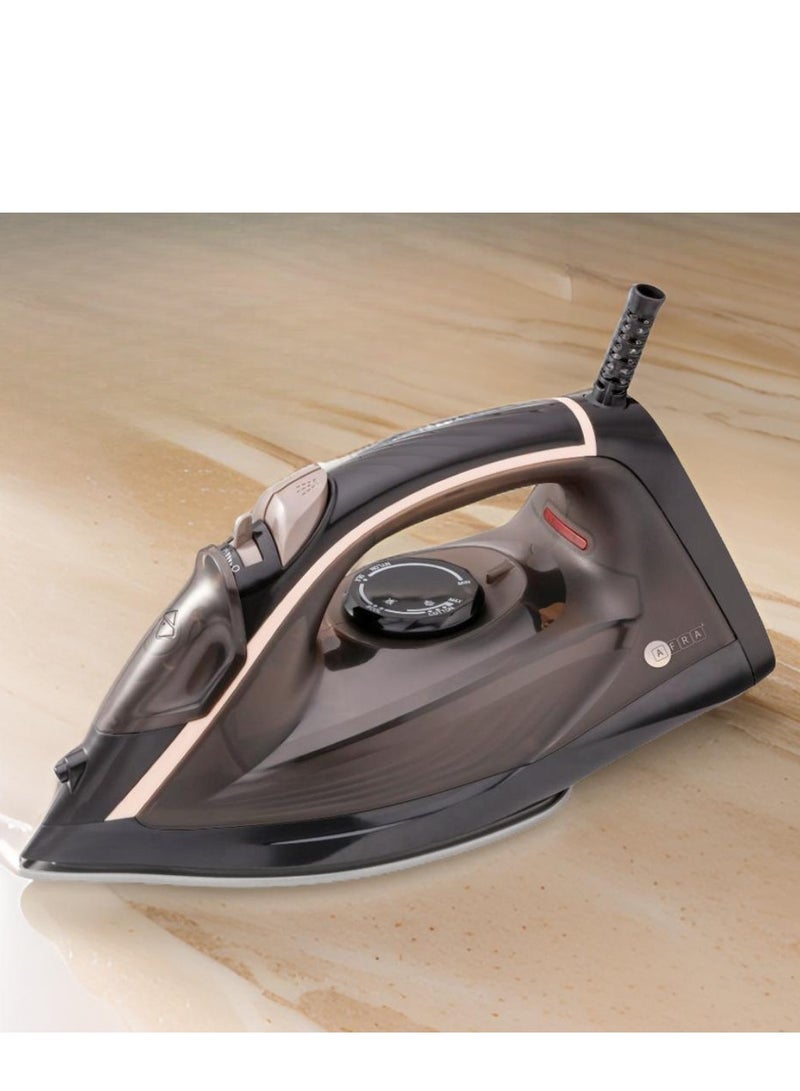 عفرا مكواة بخار AFRA، 350 مل، أسود وذهبي، قاعدة مطلية بالسيراميك، بخار عمودي، معتمدة من ESMA AF-2600IRBG، ضمان لمدة عامين. - Image 3