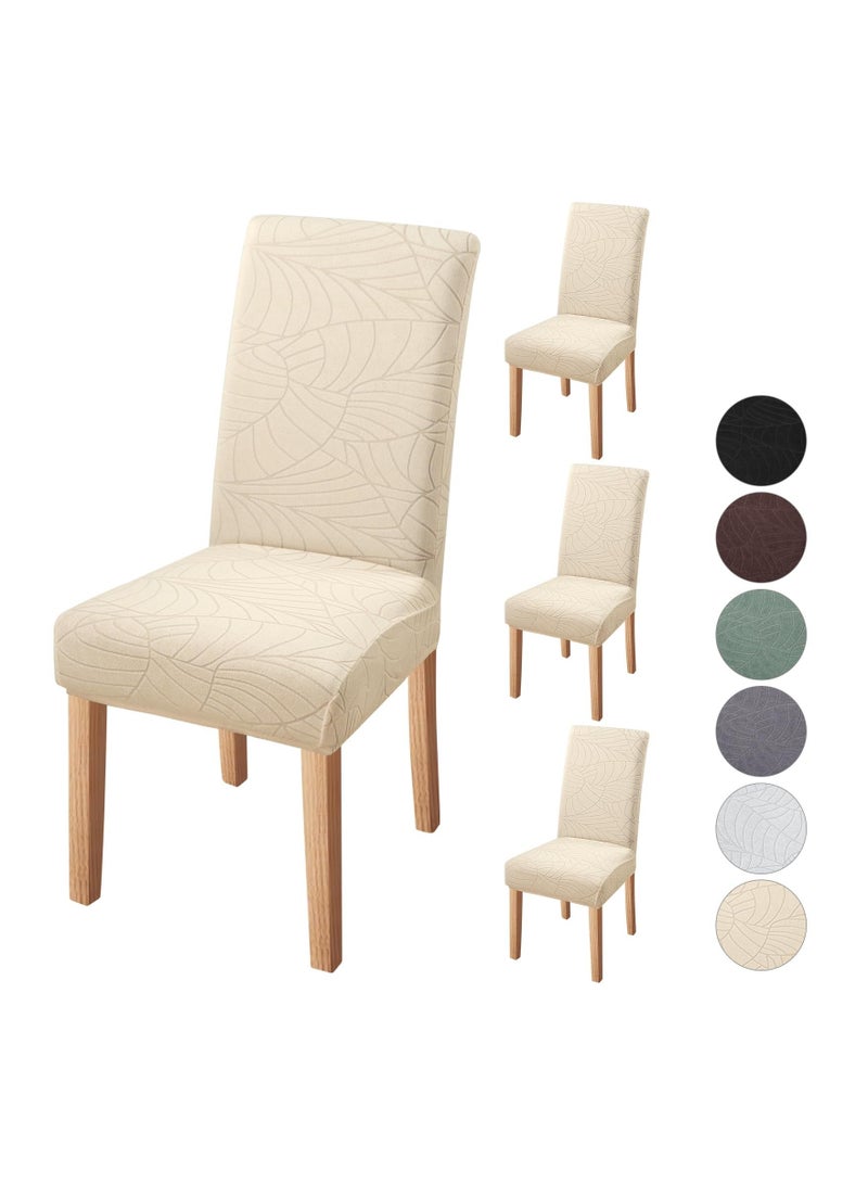 NIBEMINENT Chair Covers for Dining Room 4 Pack, Solid Stretch Covers, Washable Kitchen Slip Jacquard Parson Set of 4, Chairs Seat Slipcover (Leaf Beige)  - Image 1