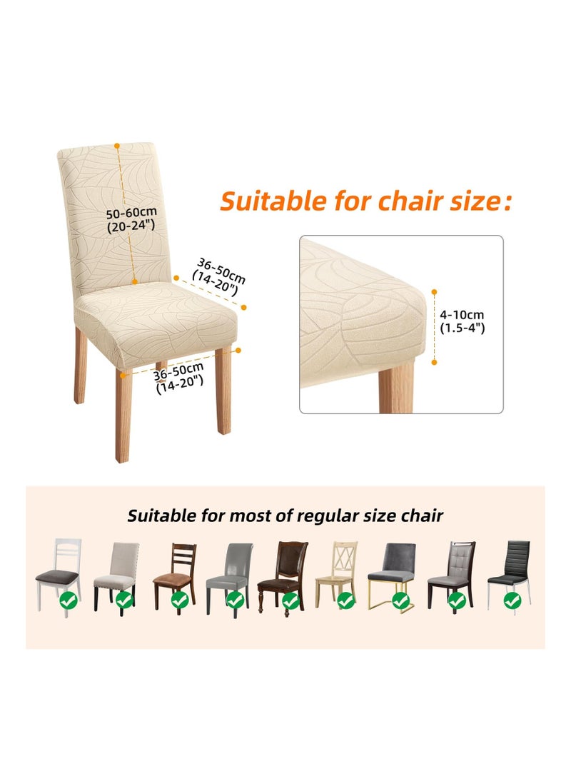 NIBEMINENT Chair Covers for Dining Room 4 Pack, Solid Stretch Covers, Washable Kitchen Slip Jacquard Parson Set of 4, Chairs Seat Slipcover (Leaf Beige)  - Image 5
