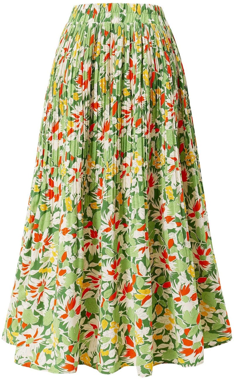 Basoteeuo Pleated Skirts for Women Chiffon Midi Long Length Trendy Summer High Waisted A Line Ladies Skirt Floral BZ01 XS - Image 4
