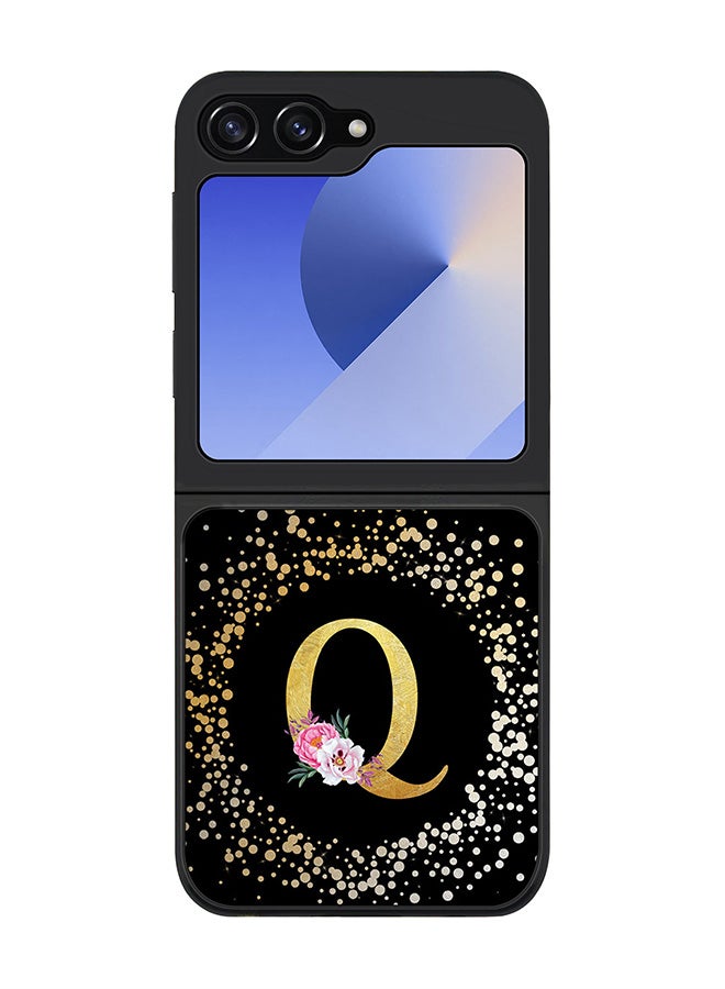 Stylizedd Rugged Black edge case for Samsung Galaxy Z Flip7 FE, Slim fit Case Flexible Cover - Custom Monogram Initial Letter Floral Pattern Alphabet - Q ( Black ) - Image 1