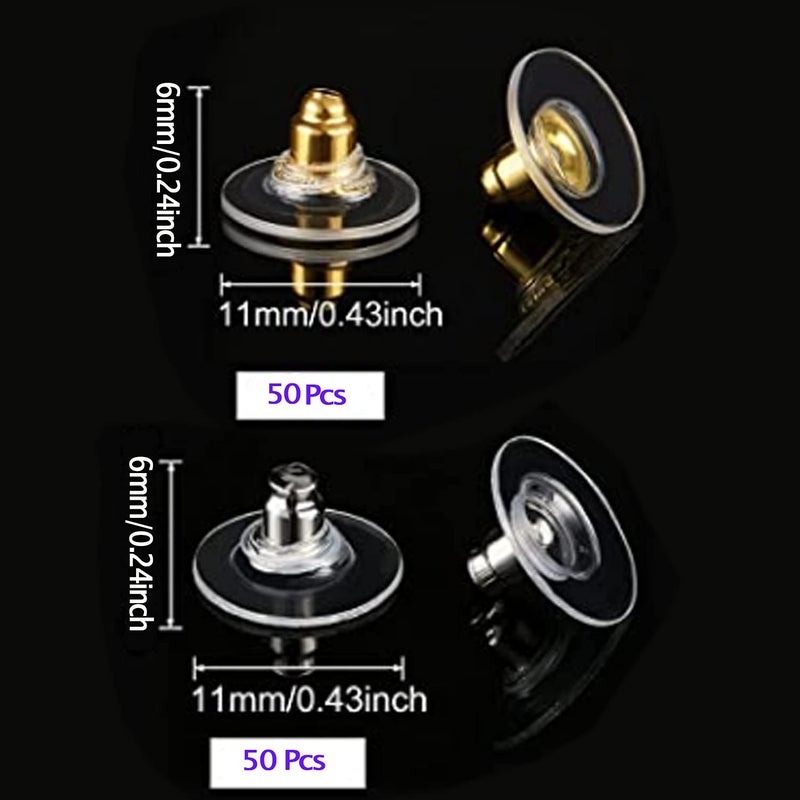 DSOMHZ Silver Earring Backs,Earring Backs Replacements for Droopy Ears/Studs/Heavy Earring,100pcs Earring Lifters Bullet Clutch (Silver) - Image 2