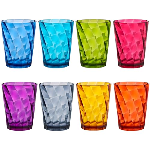 US Acrylic Optix Plastic Reusable Drinking Glasses (Set of 8) 14oz Rocks Cups in Jewel Tone Colors | BPA-Free Tumblers, Made in USA | Top-Rack Dishwasher Safe - Image 1