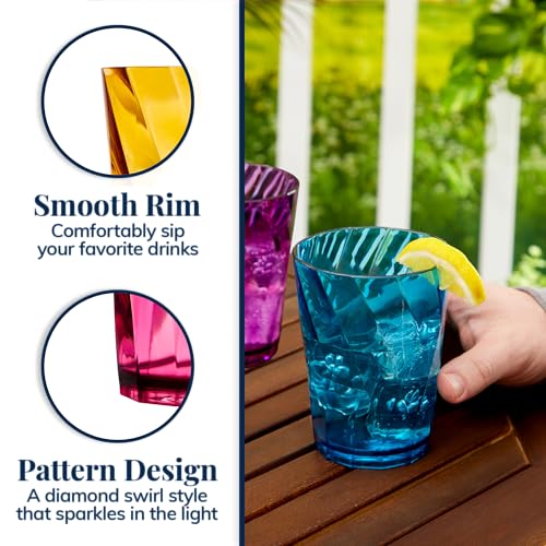 US Acrylic Optix Plastic Reusable Drinking Glasses (Set of 8) 14oz Rocks Cups in Jewel Tone Colors | BPA-Free Tumblers, Made in USA | Top-Rack Dishwasher Safe - Image 4