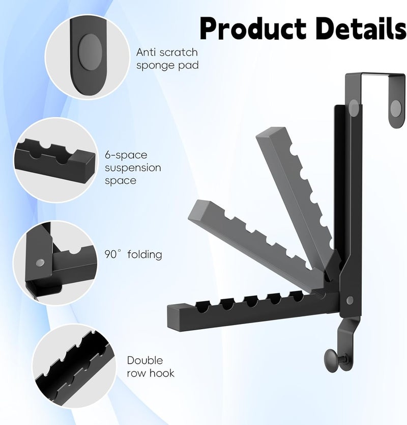 BAKON 4 Pack Over The Door Hanger Folding Clothes Drying Rack, Folding Hanging Coat Rack for Indoor Laundry Room Compact Small Space Foldable Portable Clothing Hanger Hook Collapsible (Black-4(Upgraded)) - Image 4