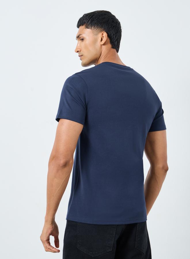Styli Navy Blue Solid Crew Neck T-Shirt - Image 4