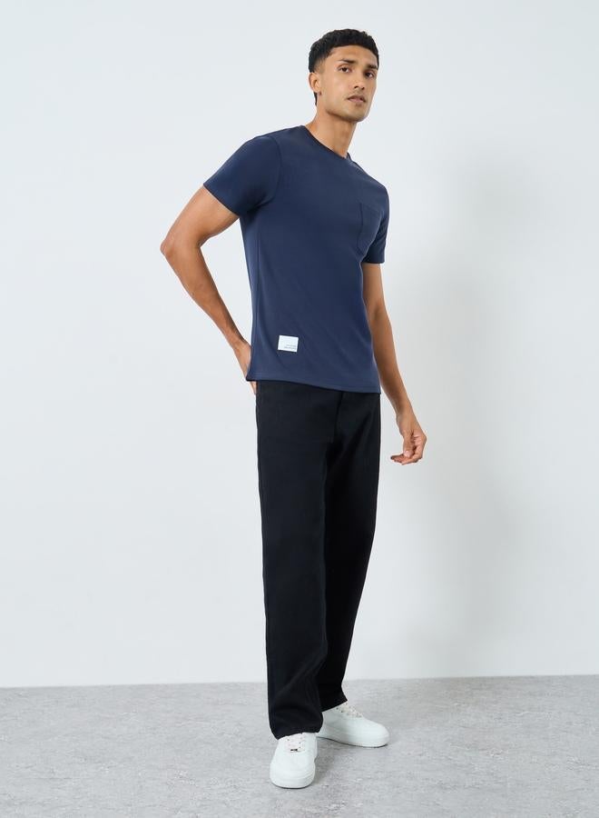 Styli Navy Blue Solid Crew Neck T-Shirt - Image 2