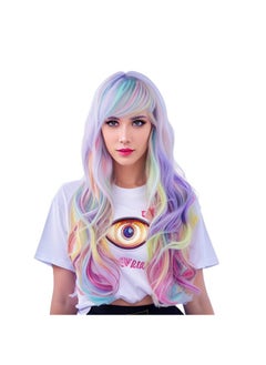 Rugelyss Rugelyss Rainbow Colorful Wigs for Women 26 Inches Long Wavy Fashion Synthetic Full Head Hair Wig with Bangs for Cosplay or Party  - Image 1