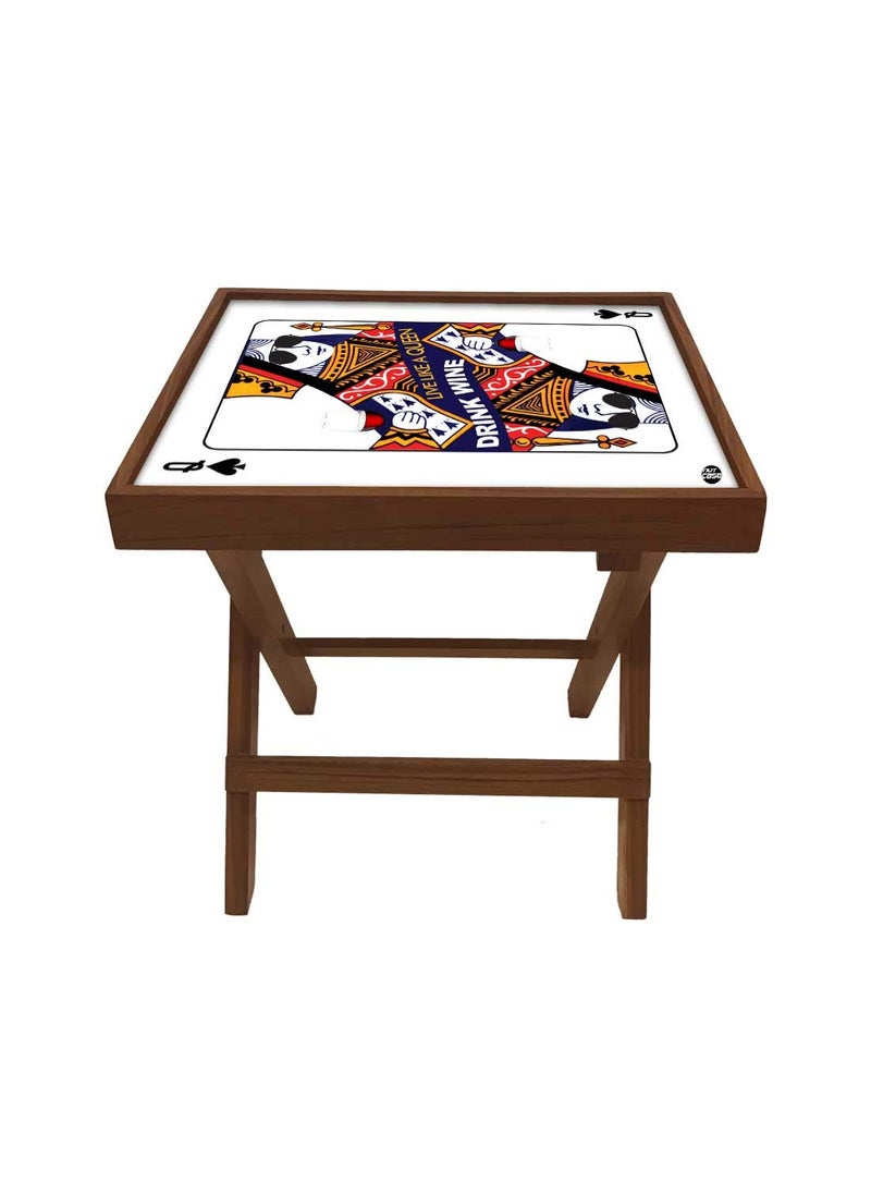 Nutcase Nutcase Designer Teak Wood Side Table Folding Wooden Bedside Coffee Outdoor Picnic Table Playing Card Queen  - Image 1