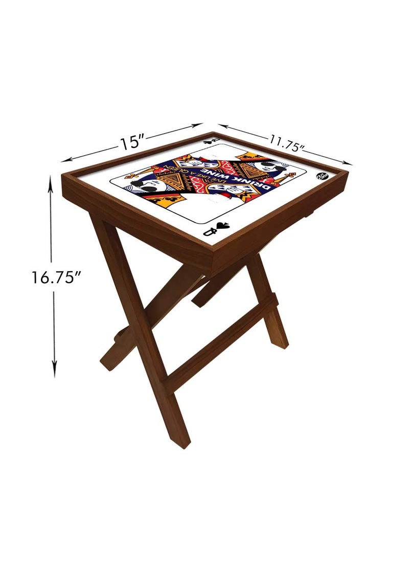 Nutcase Nutcase Designer Teak Wood Side Table Folding Wooden Bedside Coffee Outdoor Picnic Table Playing Card Queen  - Image 3