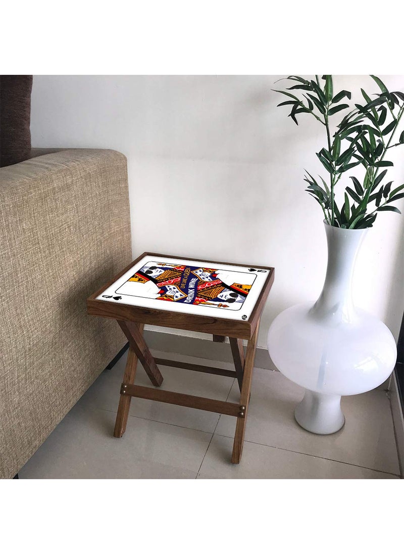 Nutcase Nutcase Designer Teak Wood Side Table Folding Wooden Bedside Coffee Outdoor Picnic Table Playing Card Queen  - Image 2