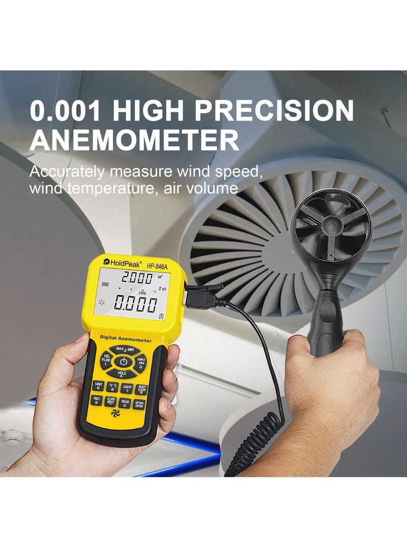 HoldPeak - HVAC Anemometer HOLDPEAK 846A Handheld CFM Anemometer Measures Wind Speed Air Flow Wind Temperature with Backlight Max/Min/Avg Data Logger and Carry Case - Image 1