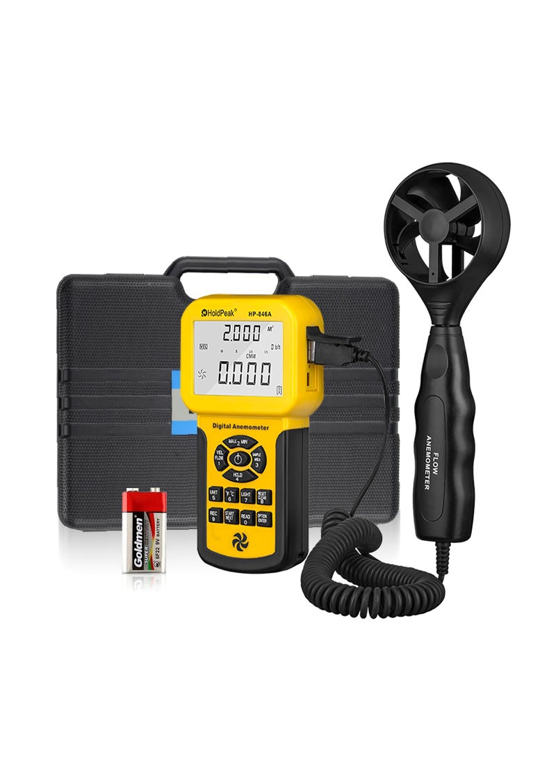 HoldPeak - HVAC Anemometer HOLDPEAK 846A Handheld CFM Anemometer Measures Wind Speed Air Flow Wind Temperature with Backlight Max/Min/Avg Data Logger and Carry Case - Image 1